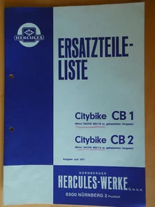 original Hercules CITYBIKE CB1 CB2 Ersatzteile Liste 1971 Ersatzteile Katalog - Bild 1 von 5