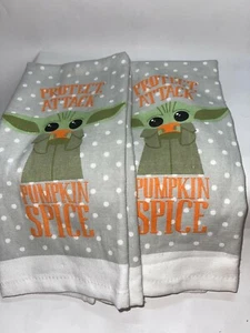 Star Wars Baby Yoda Pumpkin Spice Kitchen Towel Set harvest set (LOT OF 2) - Picture 1 of 3