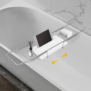 Modern Rectangular Bathtub Tray Expandable Bathtub Tray with Marble Board USA - Picture 1 of 18
