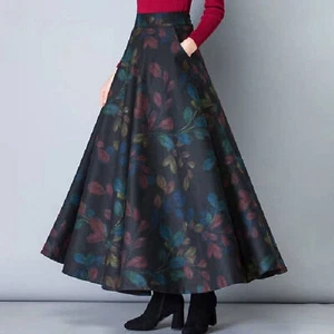 Office Skirt Temperament Versatile Women Autumn Winter Printed Long Skirt Thick - Picture 1 of 11