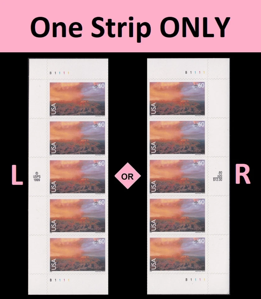US C135 Airmail Grand Canyon 60c plate strip 5 MNH 2000 - Image 1 of 1