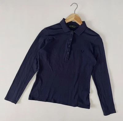 Fred Perry Women’s Polo Shirt Long Sleeve Navy Blue Stretch Size L - Image 1 of 4