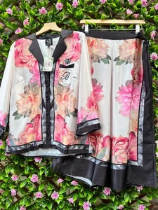 B By Ted Baker Floral Satin Cropped Pyjamas Size UK 10 New - Picture 1 of 8