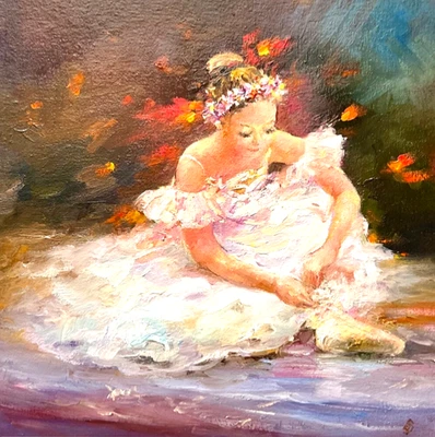 Impresionismo Bailarina Niña Ballet Original Pintura al Óleo Ballet Arte 9.7x9.7 pulgadas Foto 1 de 4