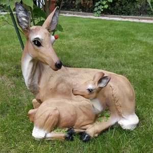 Deko Figur Reh mit Rehkitz Garten Figur 42cm Tierfigur Skulptur lebensecht #2623 - Bild 1 von 1