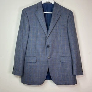Hickey Freeman Lindsey Blazer Mens SZ 40S Blue Houndstooth Plaid Silk Wool Coat - Picture 1 of 13