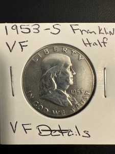 1953 S Franklin Silver Half Dollar Nice Better Date U.S. 50c Coin VF Details - Picture 1 of 3