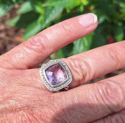 Anillo David Yurman Amatista y Diamantes Talla 7 Plata de Ley 925 Foto 1 de 4