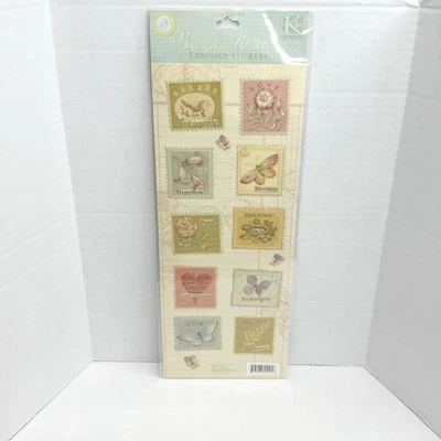 K & Company Brenda Walton Embossed Stickers Postage Stamps Garden Love Happiness - Image 1 of 4
