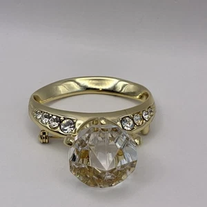 Vintage AJC Gold Tone Large Diamond Ring Statement Brooch Pin Rhinestones - Picture 1 of 7