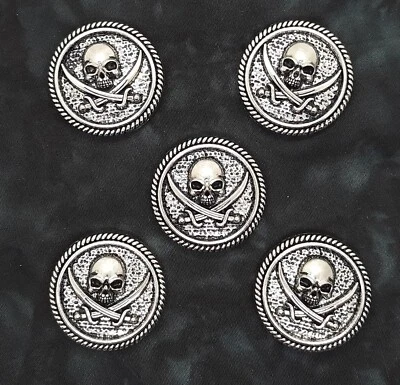 Skull & Crossed Swords Pirate Concho Conchos 1 3/16" Five Count ***Cool !! - Image 1 of 4