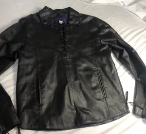 Ladies S Biker Black Leather JACKET pullover style Lace Up Front Side Zip New - Picture 1 of 10