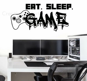 Gamer Controller Essen Schlafen Spiel Vinyl Wandaufkleber Gaming Aufkleber Wandbilder Spiel V1 - Bild 1 von 8