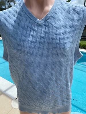Roundtree & Yorke Blue V Neck Sweater Vest Mens L Large New Woven - Image 1 of 4