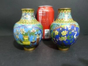 PAIR OF CHINESE CLOISONNE ENAMEL ( MULTI )EARLY 20th CENTURY 4 1/2" H VASES  356 - Picture 1 of 6
