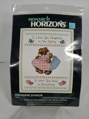 NIP Monarch Horizons Cross Stitch Kit "Friendship Sampler" 8x10 #CS53 Teddybears - Image 1 of 4