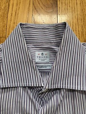 Truzzi Milano Hecho a Mano en Italia Azul Multi Rayas Cuello Extendido 16/41 M ¡Como Nuevo! Foto 1 de 4