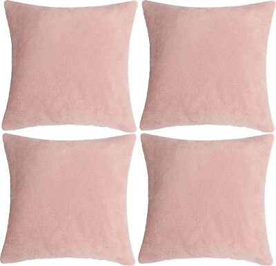 4 x Soft Cushion Cover Blush Pink Teddy Luxury Super Sherpa Faux Fur 43x43cm - Image 1 of 4