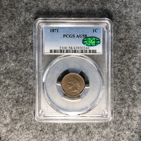 1871 Indian Head Cent PCGS AU 58 BN CAC Key Date Cover