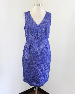 Vestido Vaina Banana Republic Azul Púrpura Estampado Abstracto Cuello en V Talla 8 Lino Foto 1 de 4