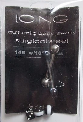 M2 f 10g 14g Negro Estrella Dados Acero Quirúrgico LENGUA Anillo Barra Cuerpo Joyería Foto 1 de 4