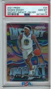 2021 Panini Prizm Moses Moody Instant Silver Impact PSA 10 Warriors Rookie Card