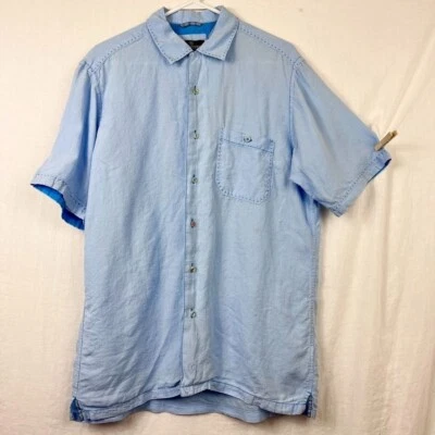 Bugatchi Uomo 100% Linen Short Sleeve Button Shirt Mens M Beachy Skater Preppy - Image 1 of 4