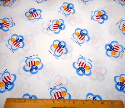 Quilt Fabric 7/8+ Yard Patriotic Bees Stars & Stripes Free To Bee White Cotton C - Image 1 of 2