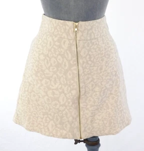 River Island Skirt Leopard Jacquard Mini Retro Beige A Line Zip UK 8 EU 34 BNWT - Picture 1 of 10