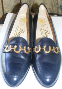Vintage Italianleather shoes by Rayne by Royal Appointment navy blue flats 3 1/2 - Picture 1 of 5