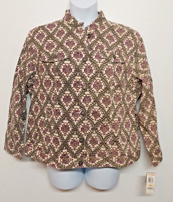 NEW Charter Club Woman Denim Jacket 2X Olive Purple Paisley Medallion Pockets  - Image 1 of 4