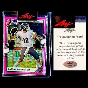 2022 Leaf Pro Set Draft Metal Pink Wave 1/1 Carson Strong Rookie RC With COA - Picture 1 of 12