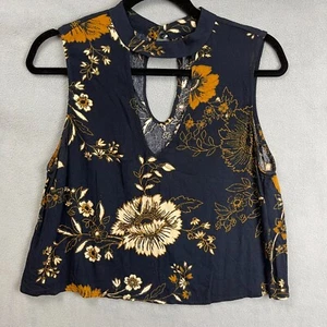 Top boho Kendall & Kylie para mujer azul medio floral recortado ojo de cerradura - Imagen 1 de 12