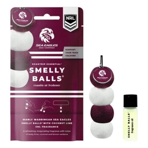 886008 MANLY SEA EAGLES NRL ESSENTIAL SMELLY BALLS REUSABLE CAR AIR FRESHENER - Picture 1 of 1