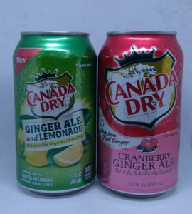 Lot of 2 empty Canadian Dry cans; 355 ml / 12 fl oz BOTTOM opened (USA) - Picture 1 of 6