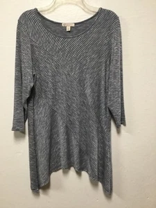DB Womens Pullover Top Shirt Size 1X Blue Gray stripes 3/4 Sleeves 177 - Picture 1 of 7