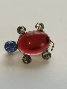 Broche prendedor de tortuga vientre gelatina roja diamantes de imitación tono dorado de colección años 50 - Imagen 1 de 5