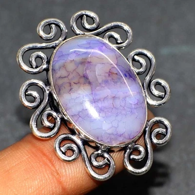 Anillo de ágata Botswana púrpura enchapado en plata 925 piedras preciosas hecho a mano EE. UU. 9 MJ Foto 1 de 3