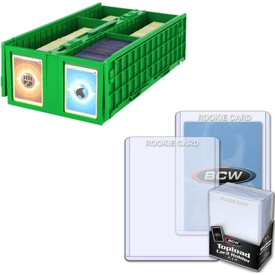 BCW 1600 Card Bin (Green) + 200 ROOKIE IMPRINTED WHITE 3x4 Toploaders - Image 1 of 4