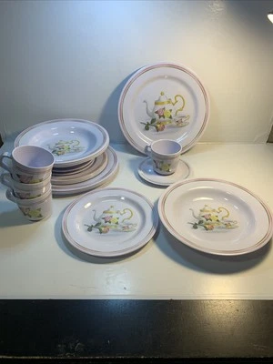 Set of 20  Melamine Dishes w/ Teapot and Roses (5 pieces) Cup Plates Bowl Saucer - Image 1 of 4