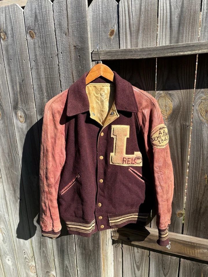 Parche Escolar Vintage Años 40 Letterman Lana Cuero Universitario Robert Lee Rebels Rojo Foto 1 de 4