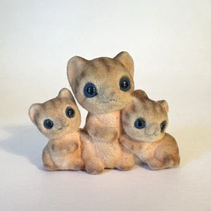 Vtg Josef Originals Flocked Tabby Cat Trio Mama & Kittens Figure - Picture 1 of 7