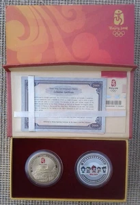 BEIJING 2008 OLYMPIC GAMES TWIN COMMEMORATIVE MEDALLION SET WITH CERTIFICATE - Picture 1 of 17