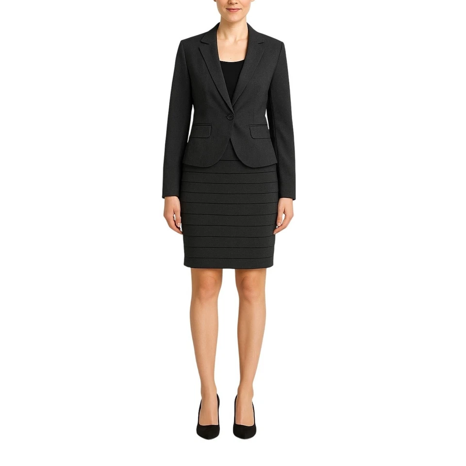 Conjunto de saia BCX cinza carvão terno formal feminino saia blazer saia média - Imagem 1 de 4