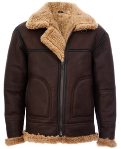 Men’s Aviator Vintage Brown B3 Shearling Sheepskin Leather Pilot Flying Jacket - Picture 1 of 6