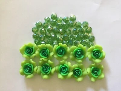 Green flower and faceted glass bead for craft and jewelry making - Image 1 of 3