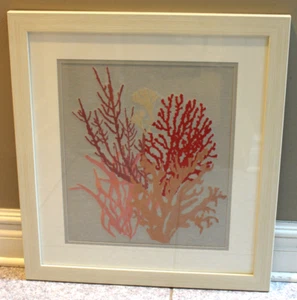 Framed Large Embroidery Needlepoint Coral Reef 22" x 24" - Picture 1 of 5