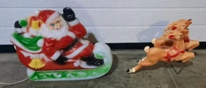Vtg 1970 Empire Santa Reindeer Sleigh Lighted Table Top Blow Mold Made in USA - Picture 1 of 17