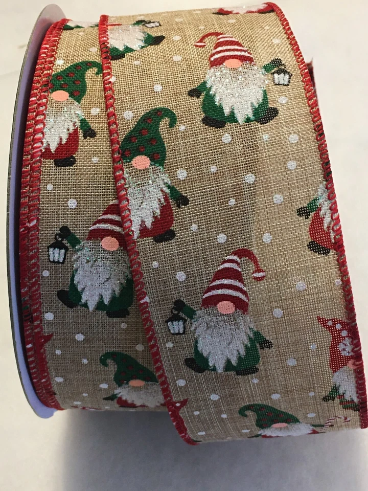5 yardas. CINTA TEJIDA NAVIDAD GNOMOS BRILLO BORDE ALAMBRE 2 1/2" ANCHO Foto 1 de 1