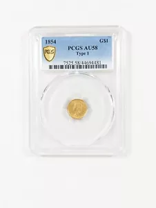 1854 $1 Gold Liberty Head Dollar - Type 1 Gold $1 Dollar - PCGS AU58 - Picture 1 of 5